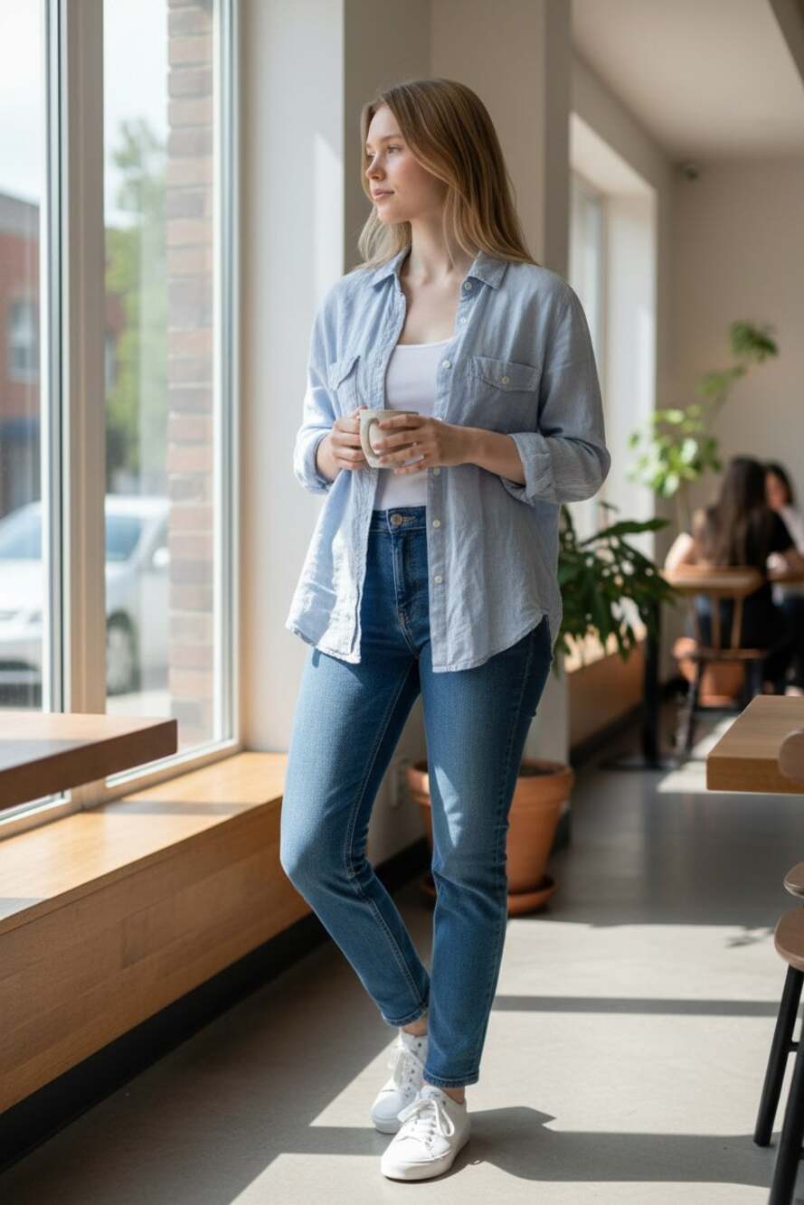 ROBERTA ROLLER RABBIT Top Size XS Chambray Denim 100% Linen Button Down